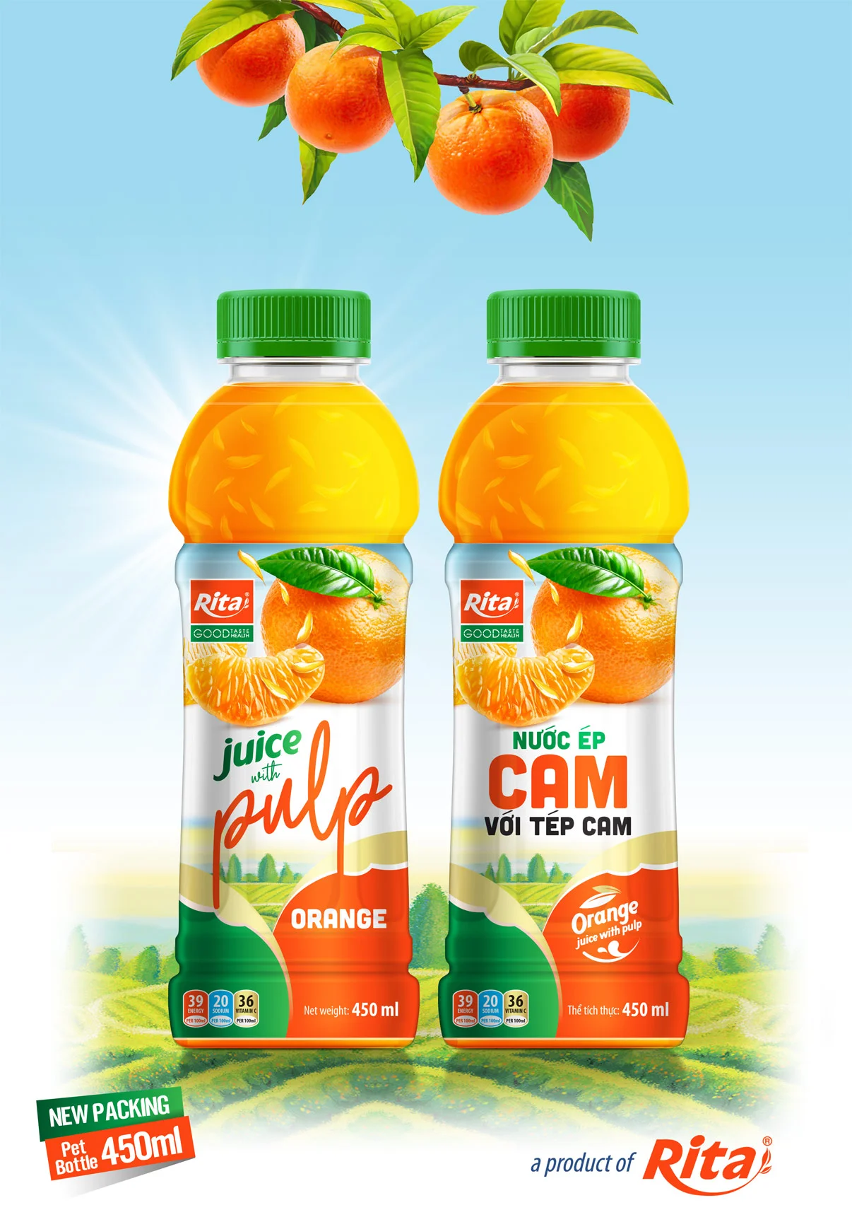 Poster Orange juice with Pulp 450ml Pet bottle