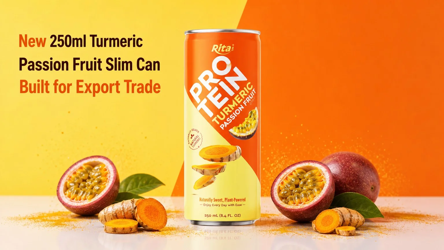 New 250ml Turmeric Passion Fruit Slim Can Built for Export Trade