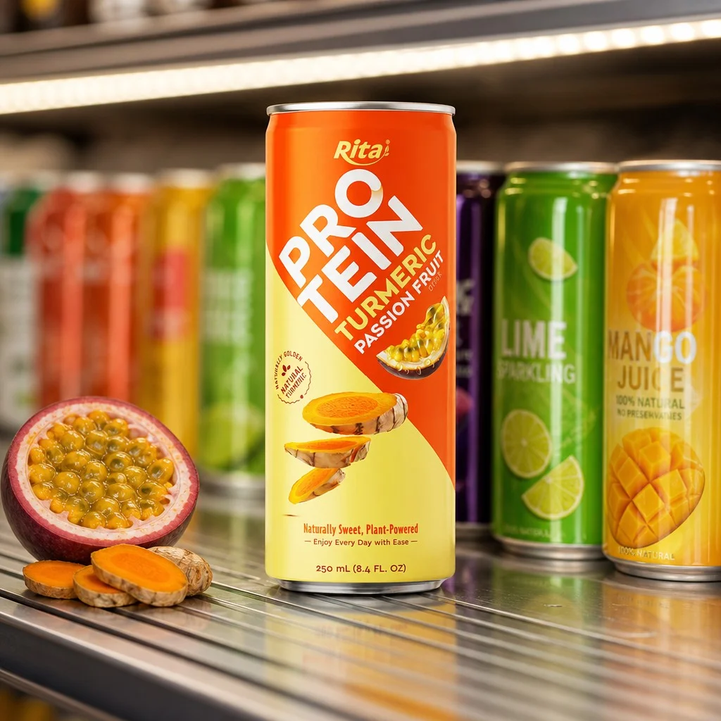 New 250ml Turmeric Passion Fruit Slim Can Built for Export Trade - Image 1