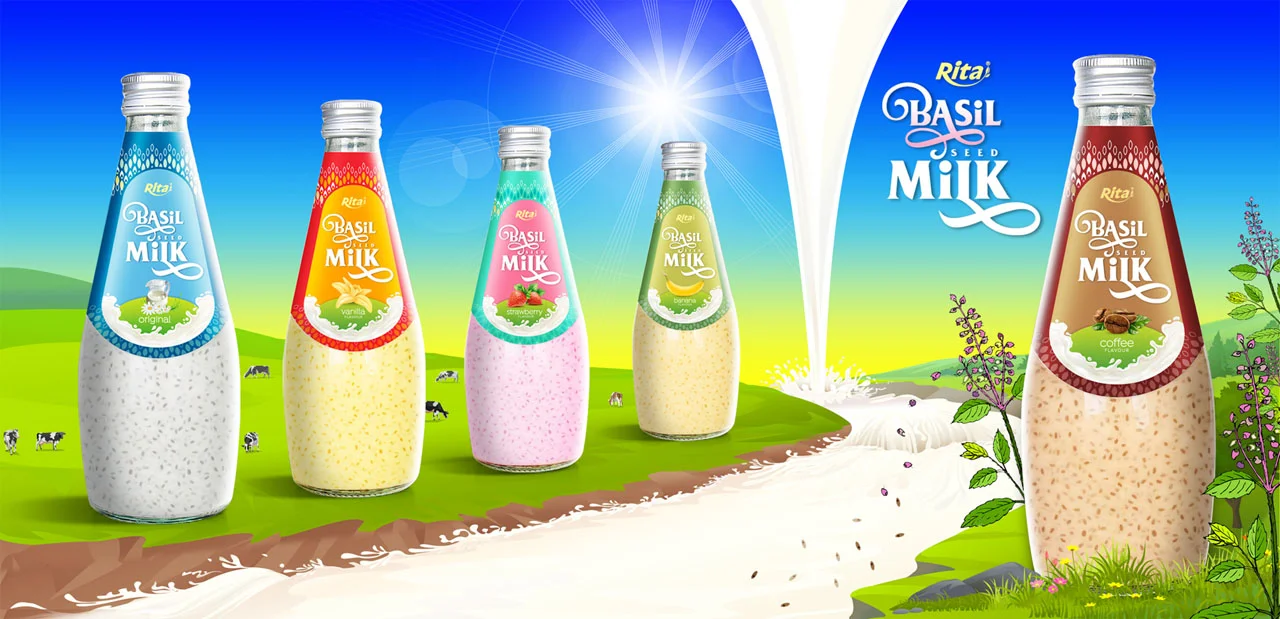 Soft Drink fruit juice brands vanilla with Basil seed Milk 290ml