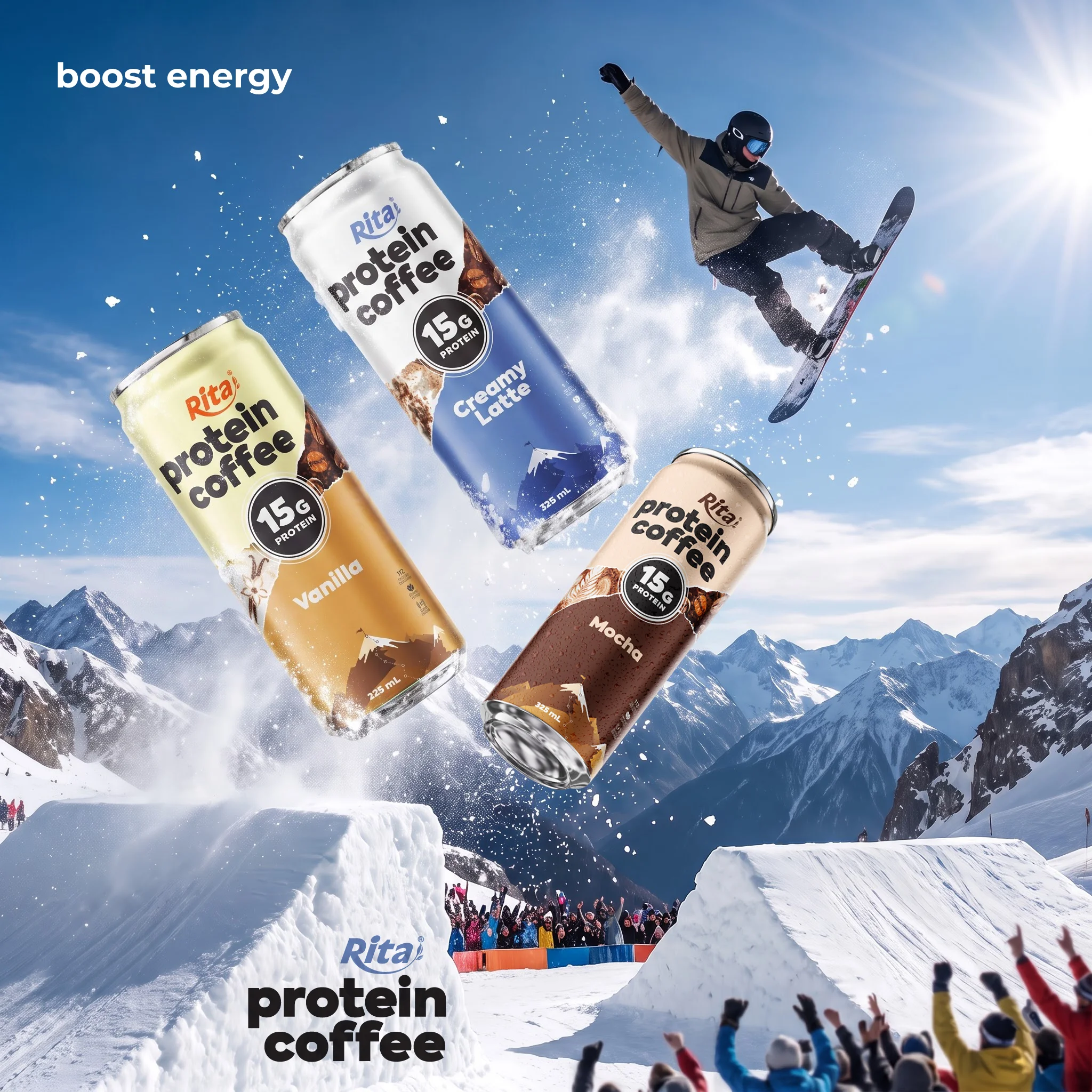 Rita High Protein Coffee Creamy Latte Drink 15g Protein – RTD Coffee Beverage 325ml Poster 1