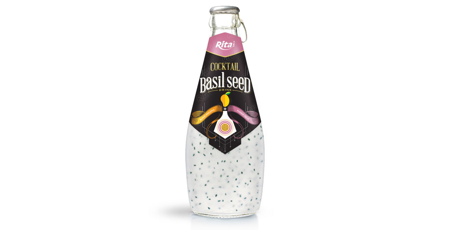 Cocktail flavor mango + passion with basil seed 290ml glass bottle from RITA India