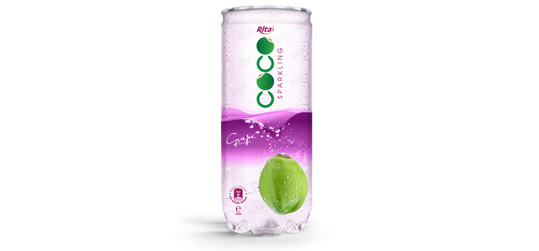 Sparking coconut water with grape flavor 250ml Pet can from Rita India
