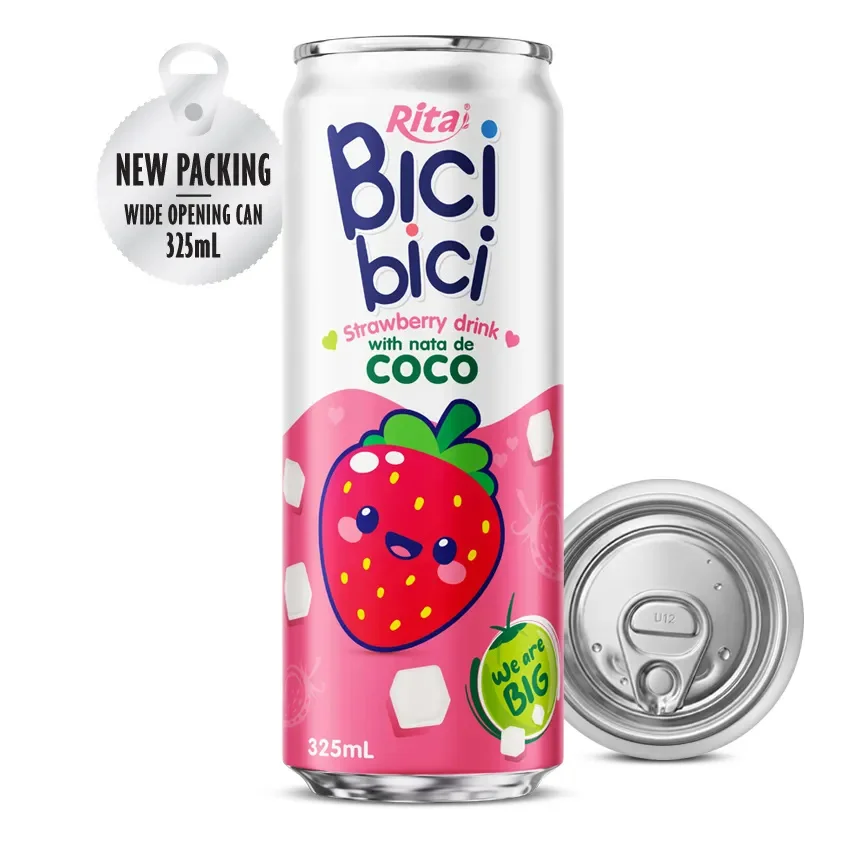Bici Bici 325ml Strawberry Drink With Nata De Coco ( Wide Opening Can)