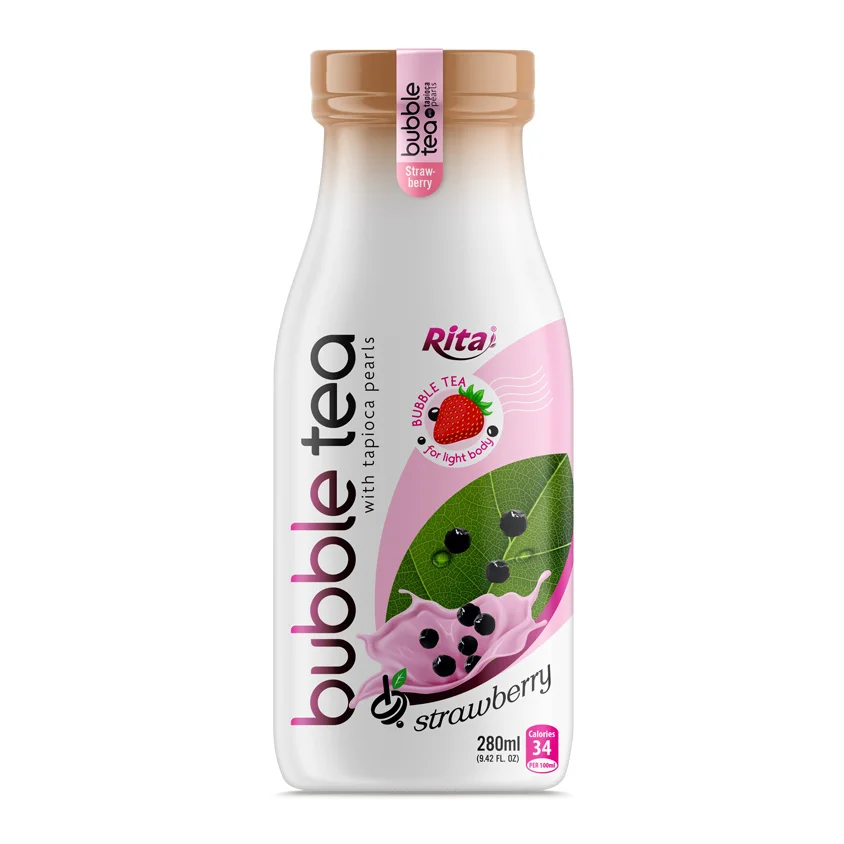 Glass Bottle 280ml Bubble Tea Strawberry Flavor