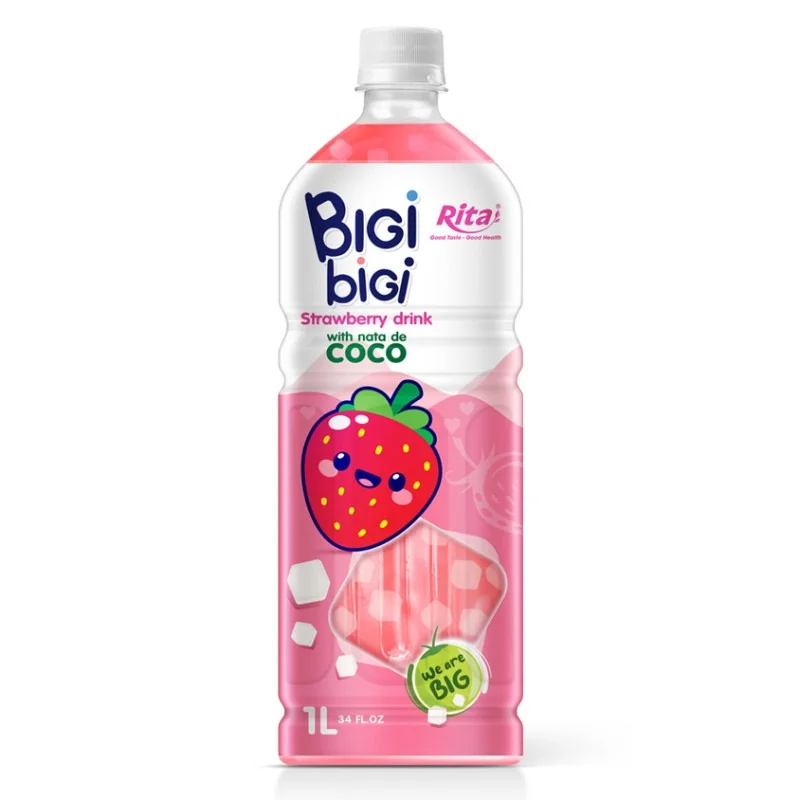 BiGi BiGi Strawberry Drink With Nata De Coco 1L PET Bottle