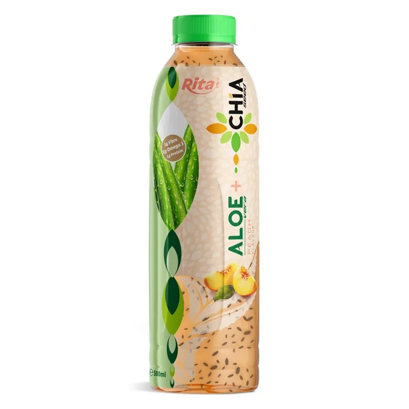 16.9 Fl Oz Rita Aloe Vera Drink With Chia Seed Peach Flavor PET Bottle