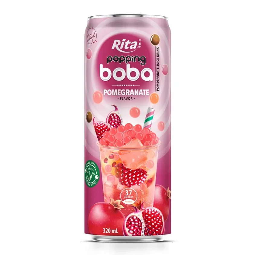 Wholesale Price 320ml Slim Can Popping Boba Tea Pomegranate Flavor