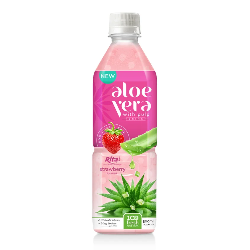 500ml NFC aloe vera juice with pulp and strawberry flavor