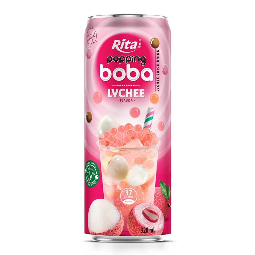 Supplier Company Popping Boba Tea Lychee Flavor 320ml Slim Can