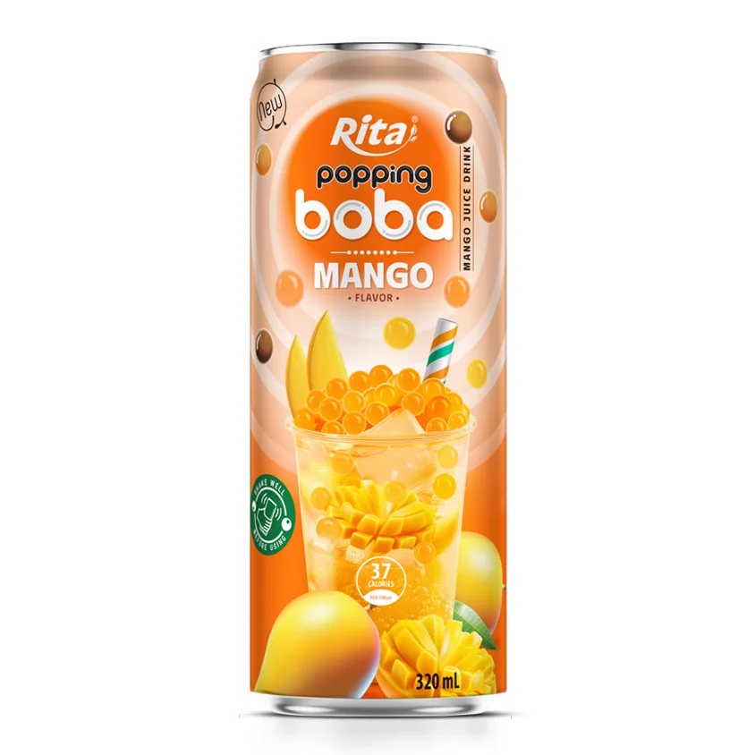 Wholesale 320ml Slim Can Popping Boba Tea Mango Flavor