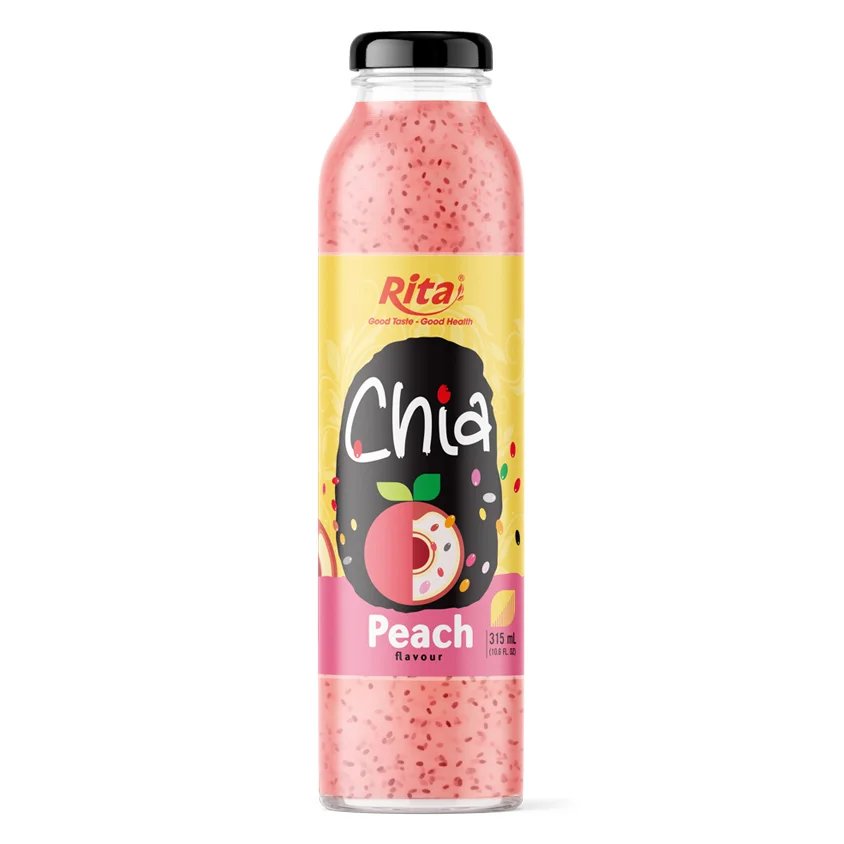 Beverage Distributors 10.6 Fl Oz Glass Bottle Chia Seeds Drink Peach Flavor