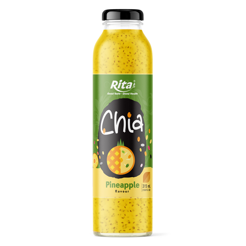 Supplier Company 10.6 Fl Oz Glass Bottle Chia Seeds Drink Pineapple Flavor