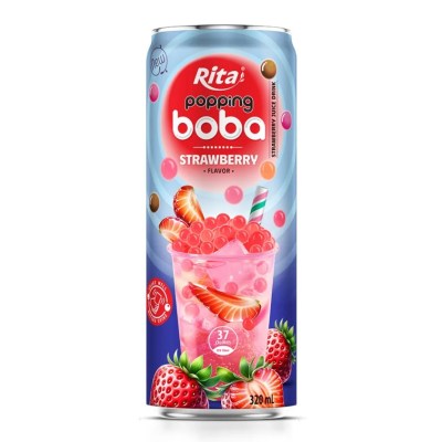 Manufacturers 320ml Slim Can Popping Boba Tea Strawberry Flavor 