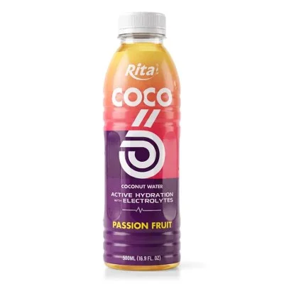 RITA-US-406837957:0002_500ml-Coconut-Water-with-Electrolytes-and-Passion-Fruit-Flavor-PET-Bottle---RITA-Beverage