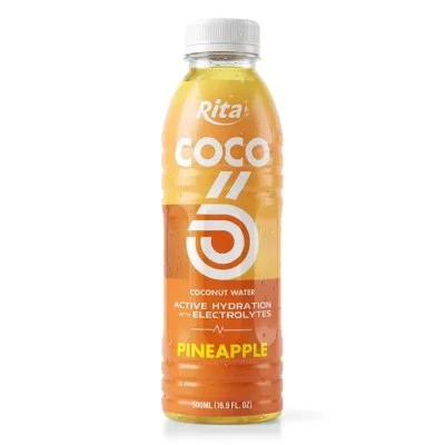 RITA-US-731754901:0003_500ml-Coconut-Water-with-Electrolytes-and-Pineapple-Flavor-PET-Bottle---RITA-Beverage