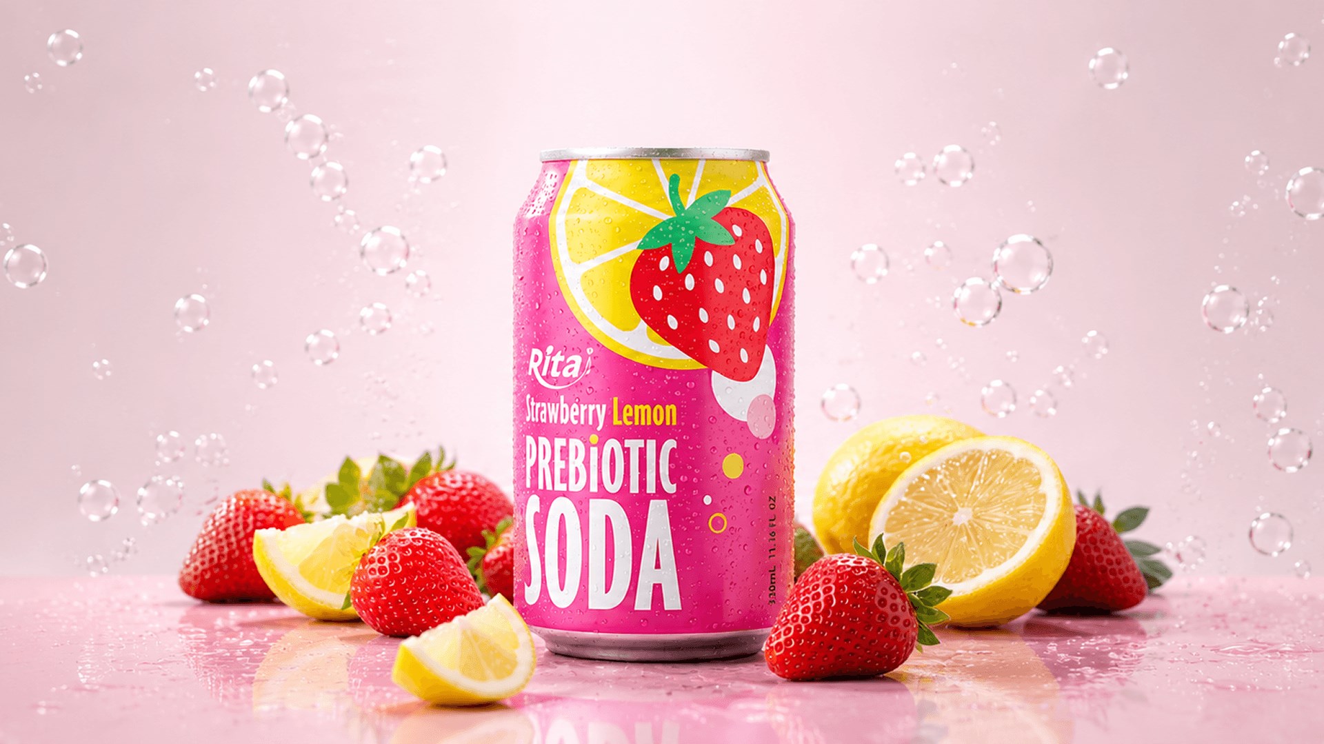 Strawberry Lemon Prebiotic Soda 330ml short can