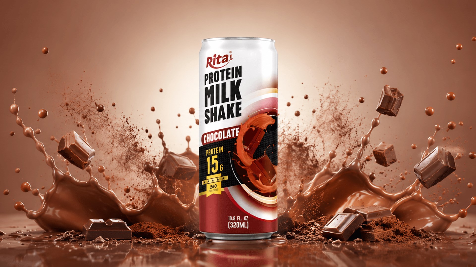Rita Protein Milkshake Chocolate Flavor Rich Cocoa High Protein Drink 320ml Sleek Can